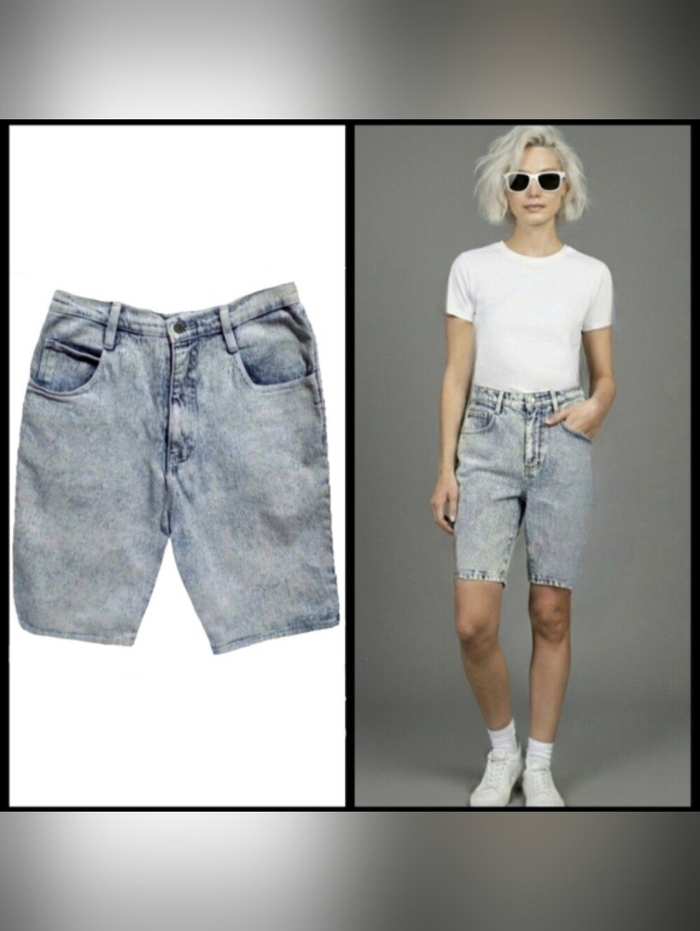 Vtg 80s 90s Denim Republic white acid wash high waist denim mom jean shorts 6